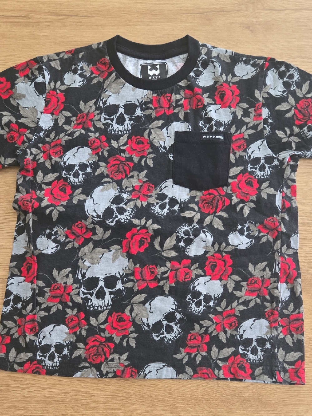 Kids Black Skull & Red Rose Pocket Tee by Wxyz